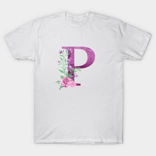 Floral Monogram P Beautiful Rose Bouquet T-Shirt